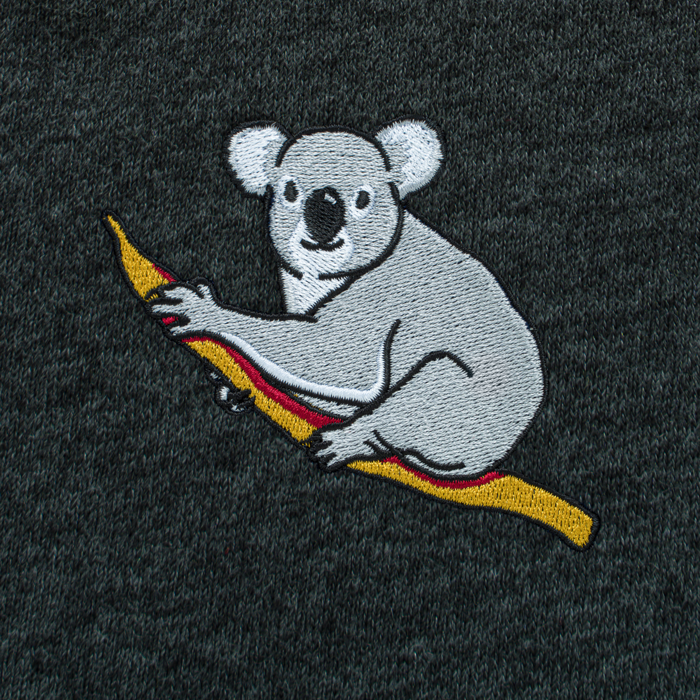 Bobby's Planet Men's Embroidered Koala T-Shirt from Australia Down Under Animals Collection in Dark Grey Heather Color#color_dark-grey-heather