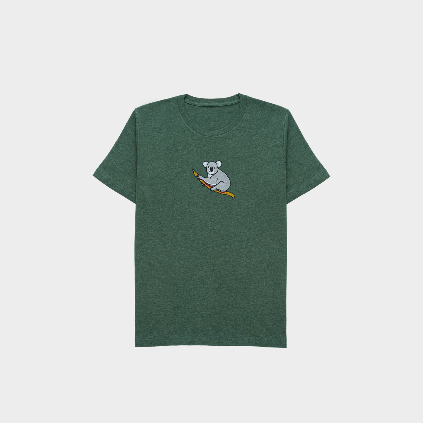 Bobby's Planet Kids Embroidered Koala T-Shirt from Australia Down Under Animals Collection in Heather Forest Color#color_heather-forest