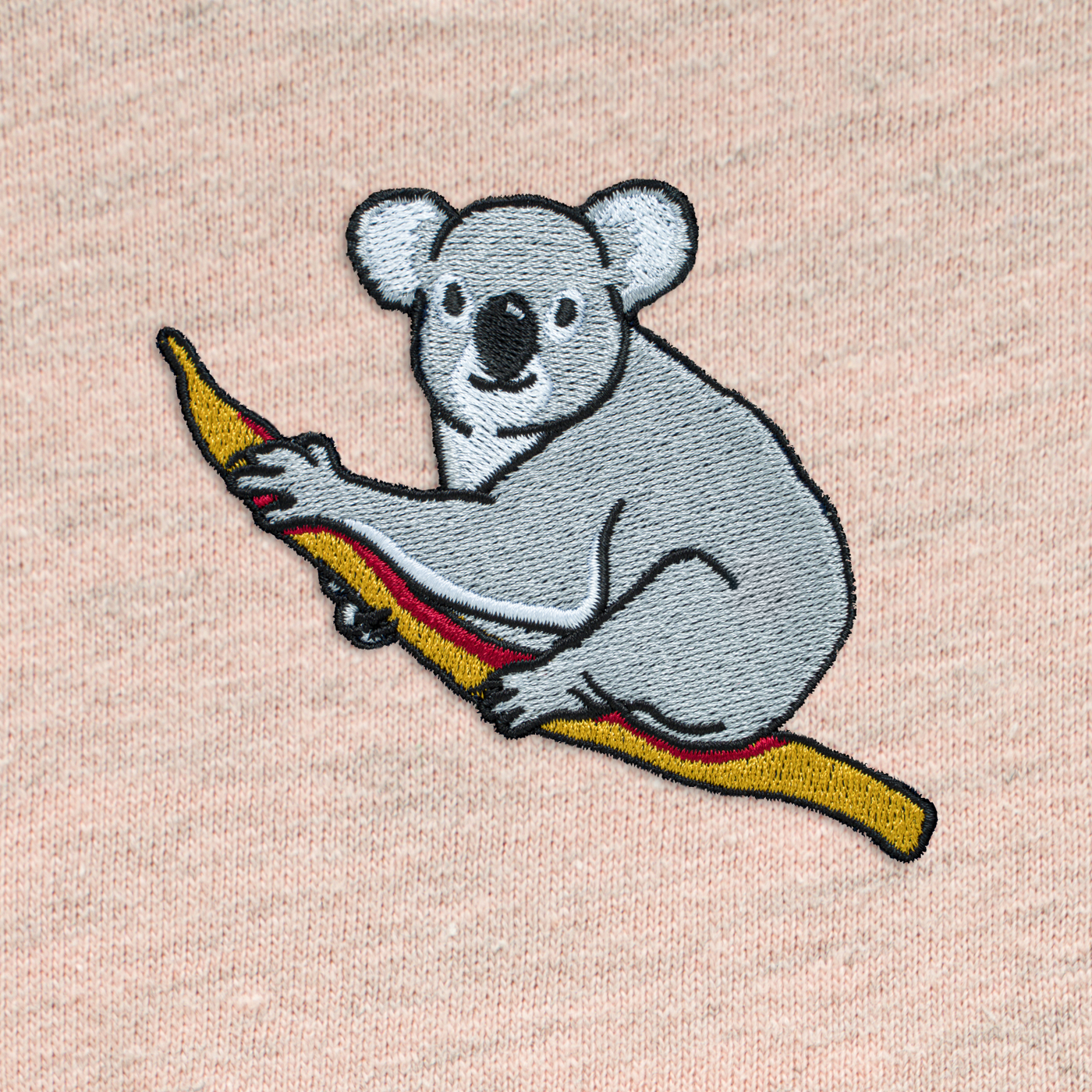 Bobby's Planet Women's Embroidered Koala T-Shirt from Australia Down Under Animals Collection in Heather Prism Peach Color#color_heather-prism-peach