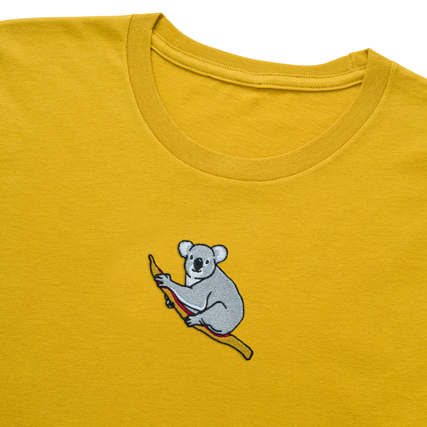 Bobby's Planet Women's Embroidered Koala T-Shirt from Australia Down Under Animals Collection in Mustard Color#color_mustard