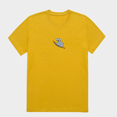 Bobby's Planet Women's Embroidered Koala T-Shirt from Australia Down Under Animals Collection in Mustard Color#color_mustard