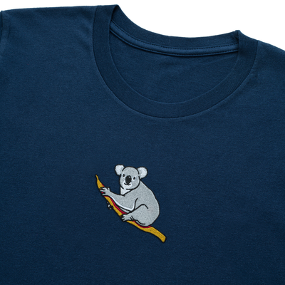 Bobby's Planet Women's Embroidered Koala T-Shirt from Australia Down Under Animals Collection in Navy Color#color_navy