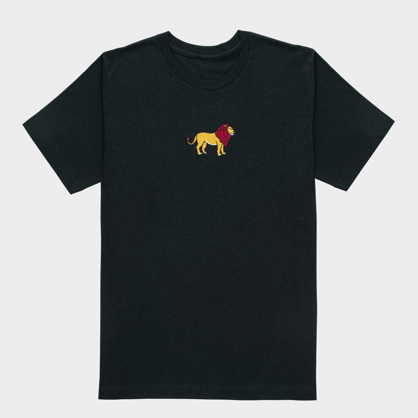 Bobby's Planet Men's Embroidered Lion T-Shirt from African Animals Collection in Black Heather Color#color_black-heather
