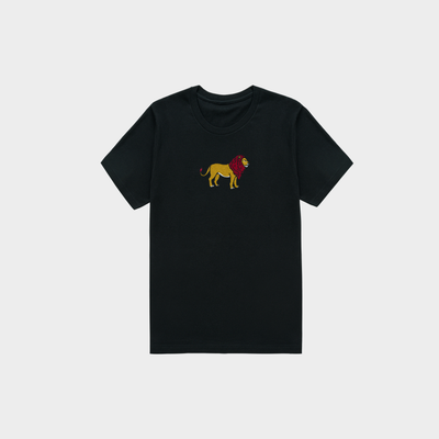 Bobby's Planet Kids Embroidered Lion T-Shirt from African Animals Collection in Black Color#color_black