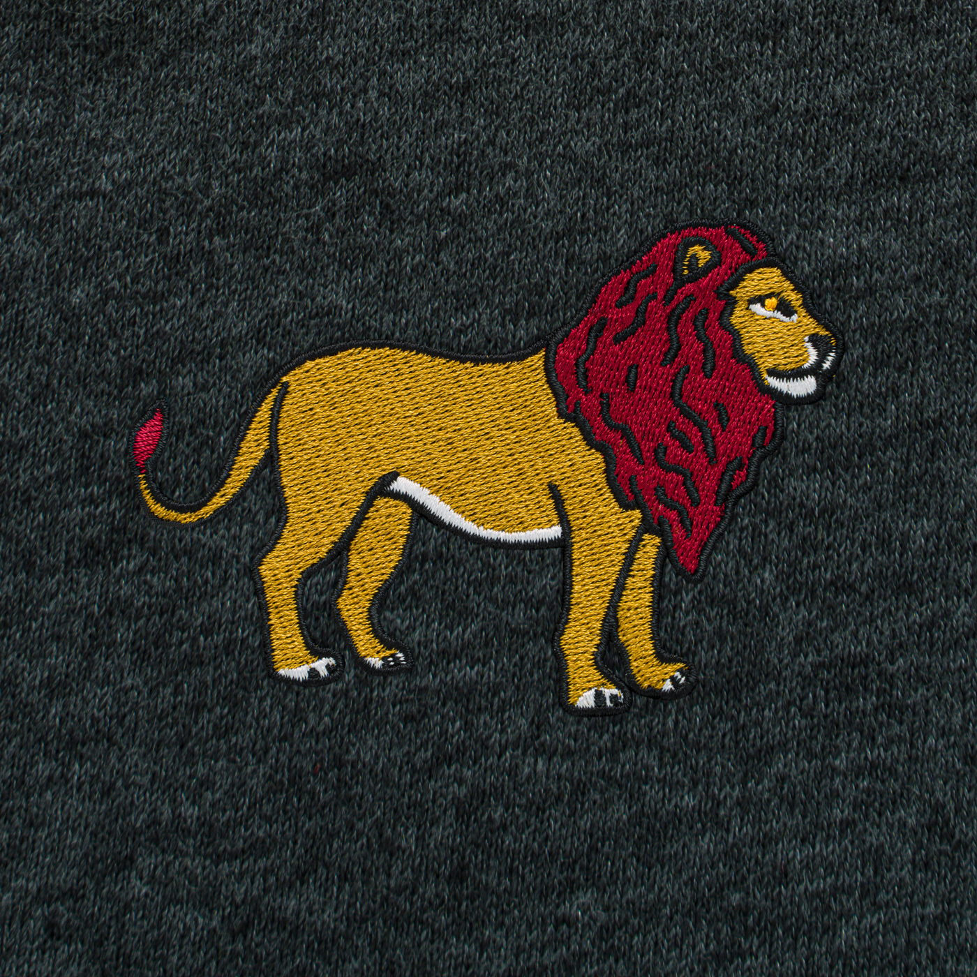 Bobby's Planet Men's Embroidered Lion T-Shirt from African Animals Collection in Dark Grey Heather Color#color_dark-grey-heather