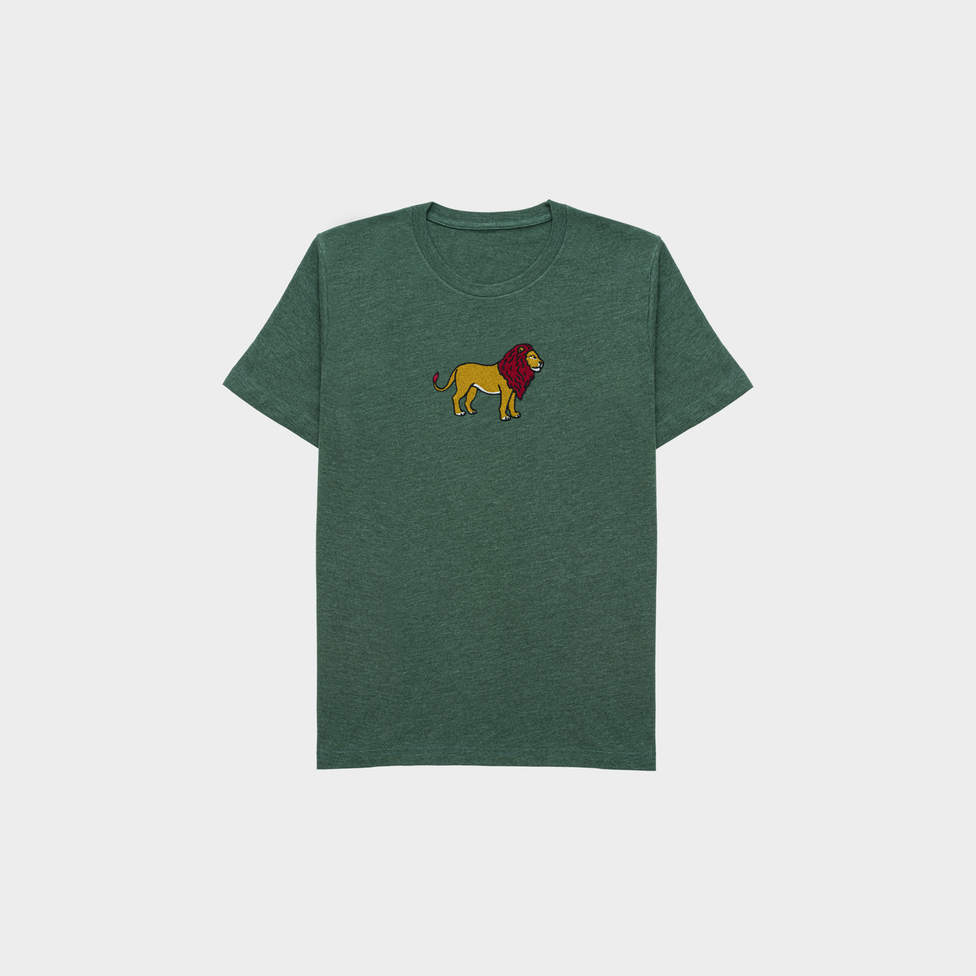 Bobby's Planet Kids Embroidered Lion T-Shirt from African Animals Collection in Heather Forest Color#color_heather-forest