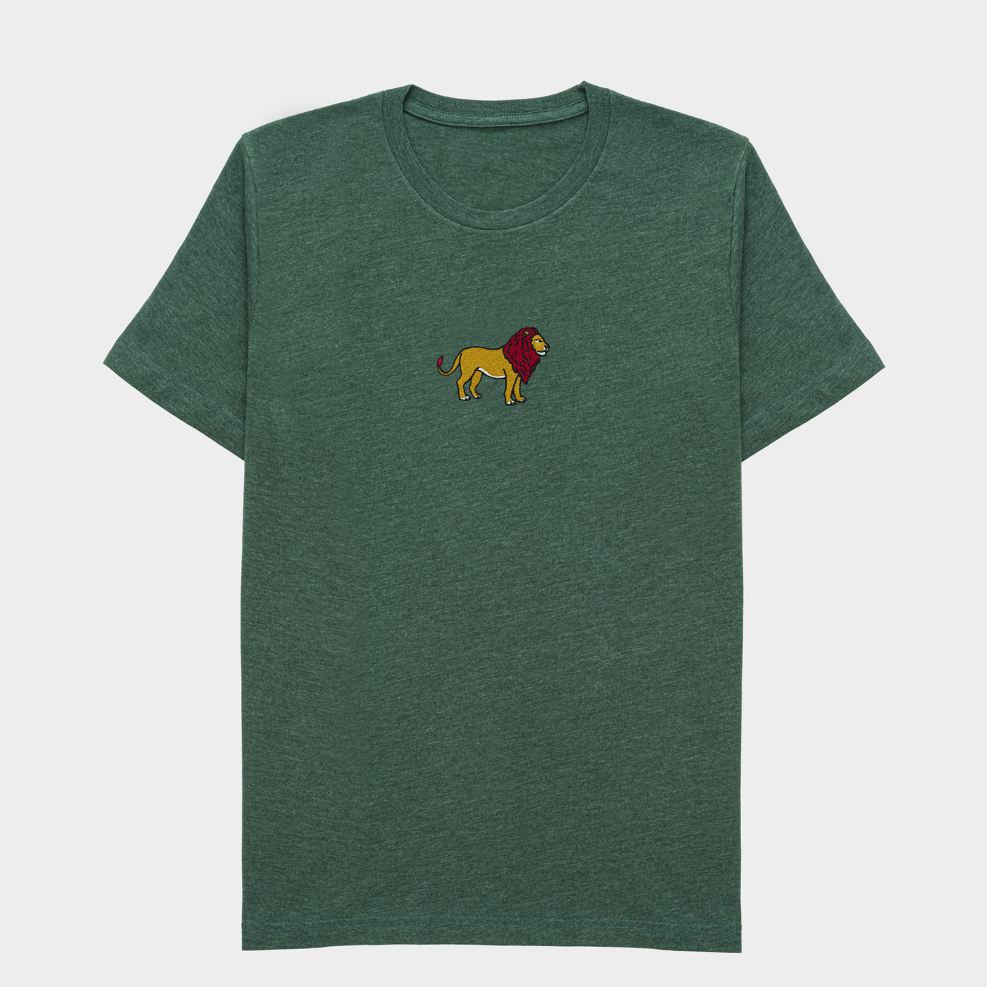 Bobby's Planet Men's Embroidered Lion T-Shirt from African Animals Collection in Heather Forest Color#color_heather-forest