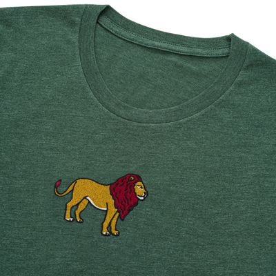 Bobby's Planet Kids Embroidered Lion T-Shirt from African Animals Collection in Heather Forest Color#color_heather-forest