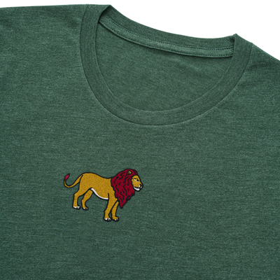 Bobby's Planet Men's Embroidered Lion T-Shirt from African Animals Collection in Heather Forest Color#color_heather-forest