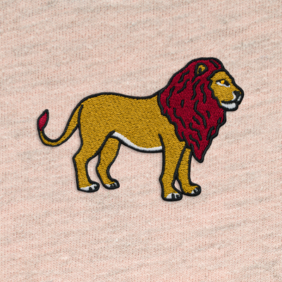 Bobby's Planet Women's Embroidered Lion T-Shirt from African Animals Collection in Heather Prism Peach Color#color_heather-prism-peach