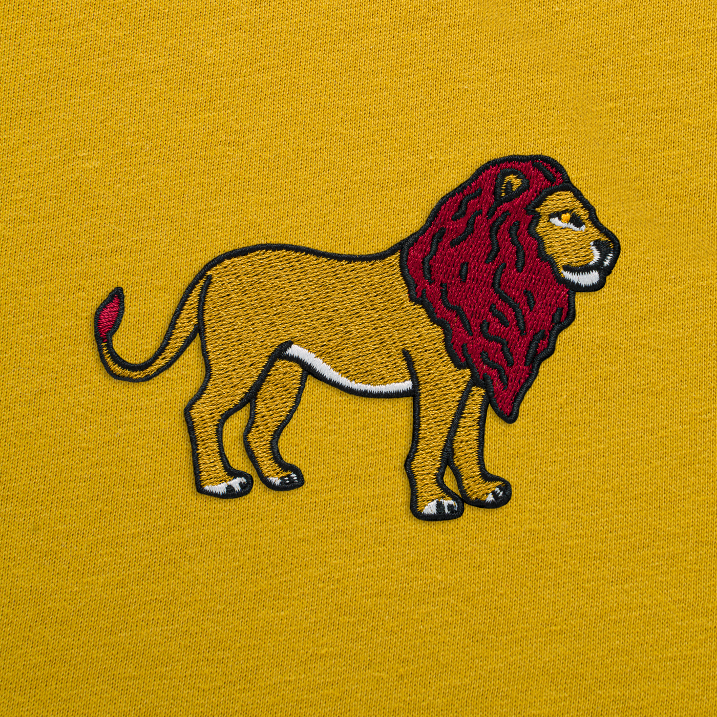 Bobby's Planet Women's Embroidered Lion T-Shirt from African Animals Collection in Mustard Color#color_mustard