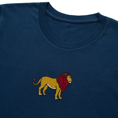 Bobby's Planet Kids Embroidered Lion T-Shirt from African Animals Collection in Navy Color#color_navy