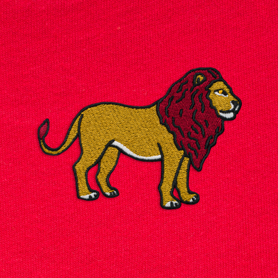 Bobby's Planet Kids Embroidered Lion T-Shirt from African Animals Collection in Red Color#color_red