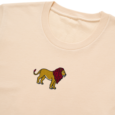 Bobby's Planet Women's Embroidered Lion T-Shirt from African Animals Collection in Soft Cream Color#color_soft-cream