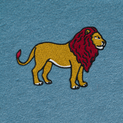 Bobby's Planet Men's Embroidered Lion T-Shirt from African Animals Collection in Steel Blue Color#color_steel-blue