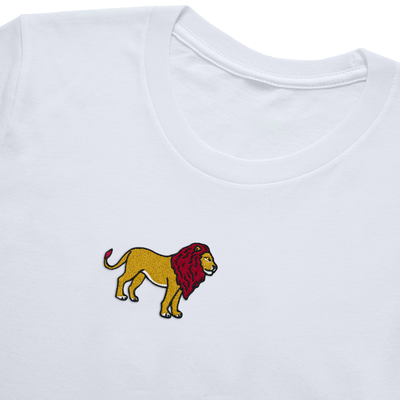 Bobby's Planet Women's Embroidered Lion T-Shirt from African Animals Collection in White Color#color_white