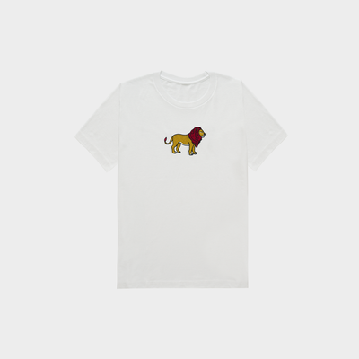 Bobby's Planet Kids Embroidered Lion T-Shirt from African Animals Collection in White Color#color_white