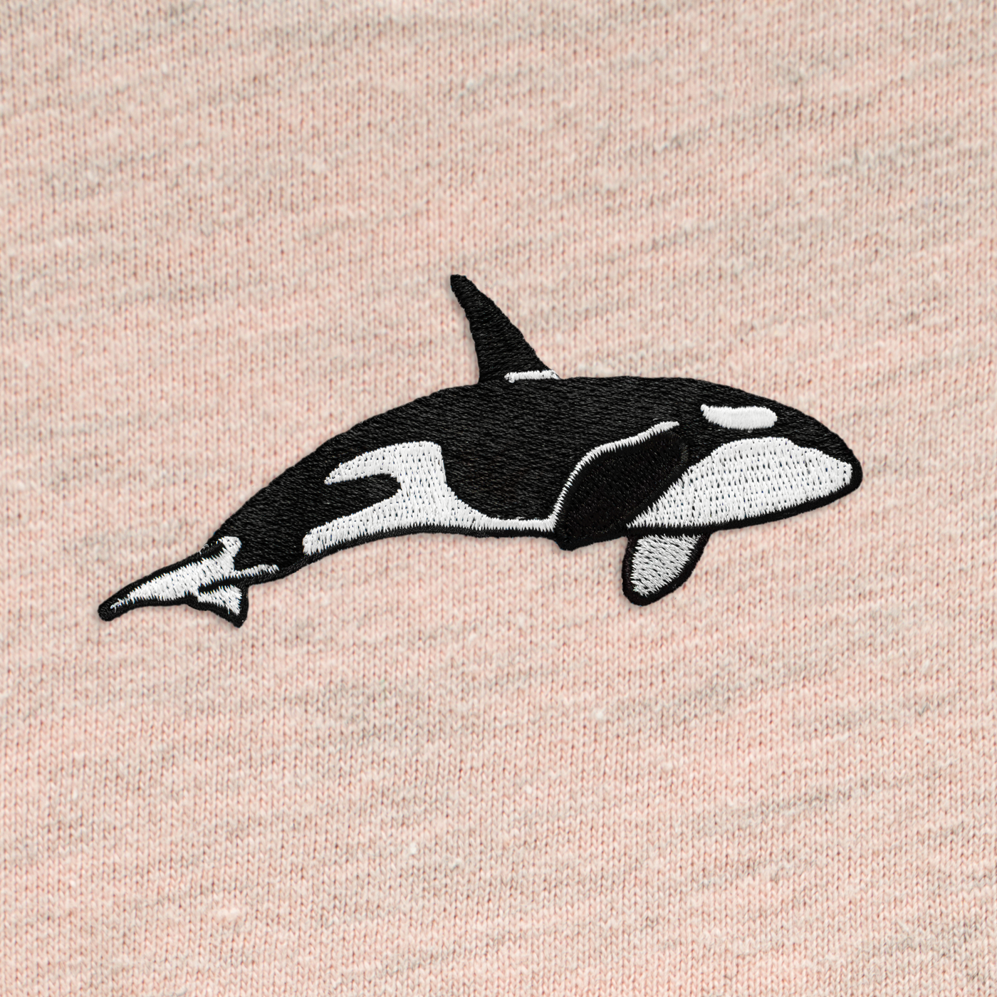 Bobby's Planet Women's Embroidered Orca T-Shirt from Seven Seas Fish Animals Collection in Heather Prism Peach Color#color_heather-prism-peach
