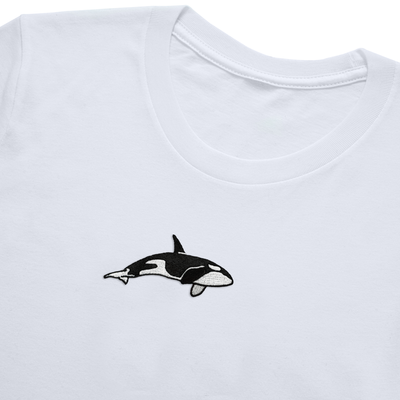 Bobby's Planet Women's Embroidered Orca T-Shirt from Seven Seas Fish Animals Collection in White Color#color_white