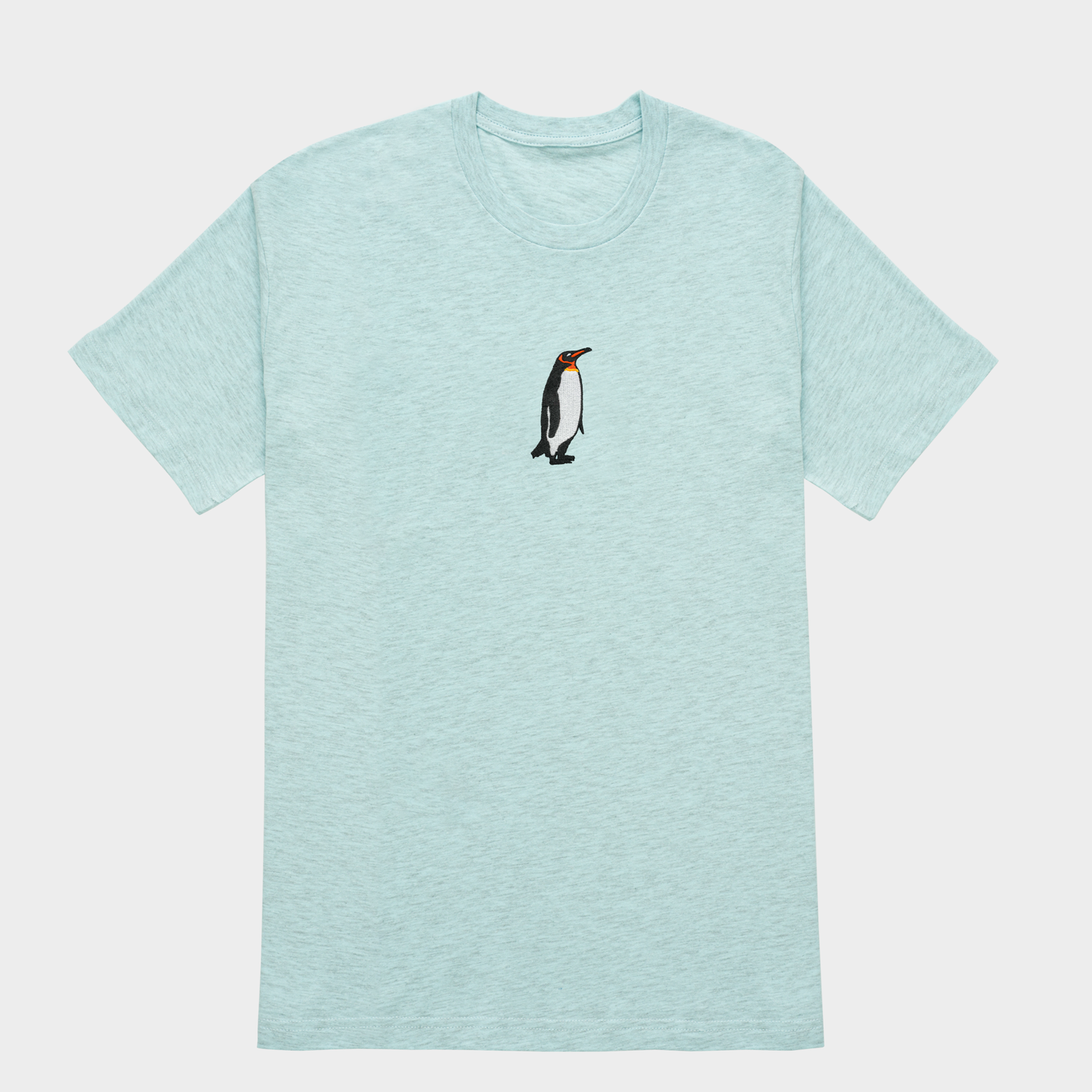 Bobby's Planet Men's Embroidered Penguin T-Shirt from Arctic Polar Animals Collection in Heather Prism Ice Blue Color#color_heather-prism-ice-blue