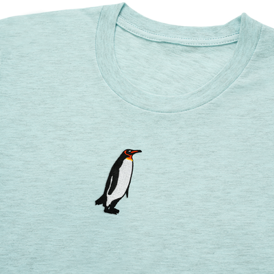 Bobby's Planet Men's Embroidered Penguin T-Shirt from Arctic Polar Animals Collection in Heather Prism Ice Blue Color#color_heather-prism-ice-blue