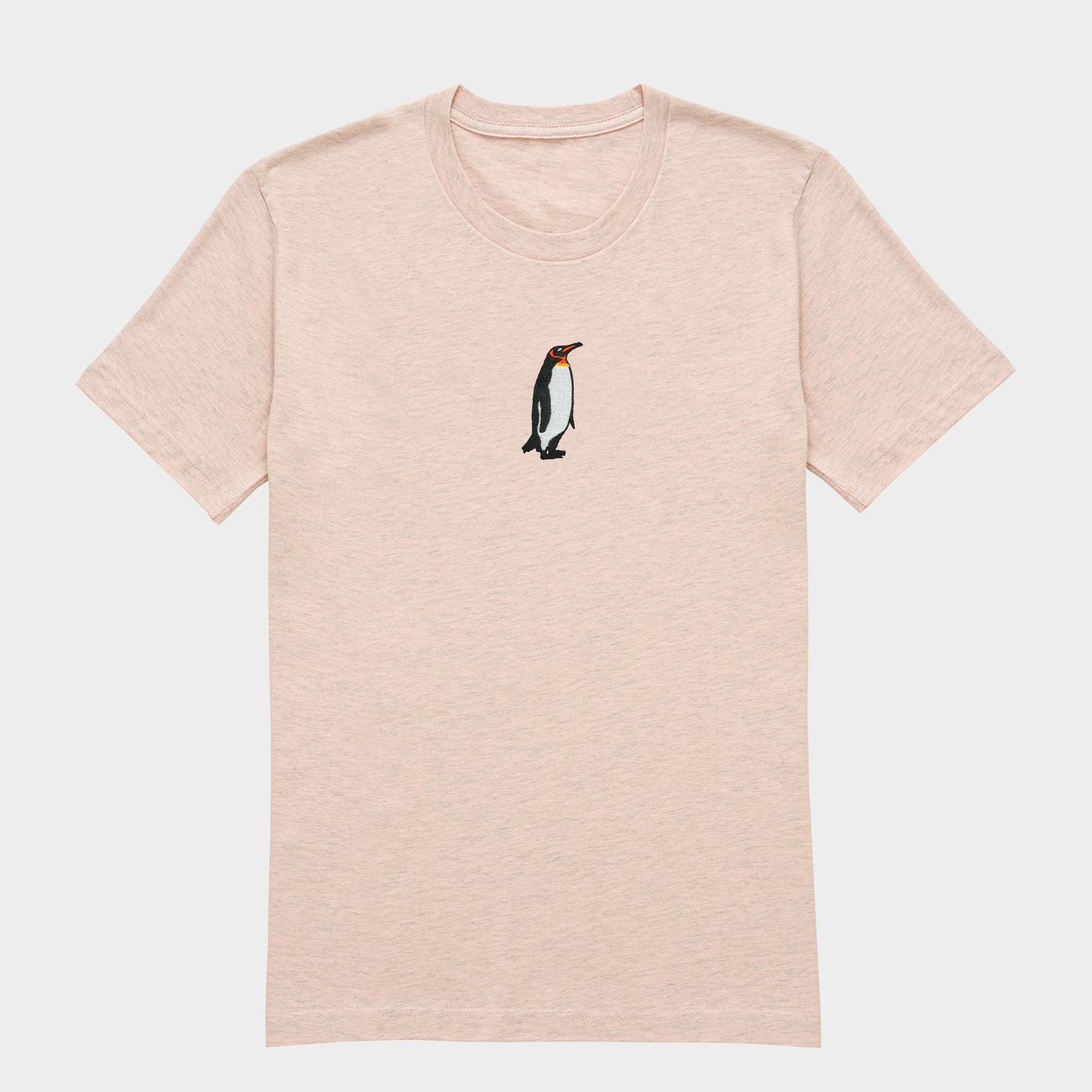 Bobby's Planet Women's Embroidered Penguin T-Shirt from Arctic Polar Animals Collection in Heather Prism Peach Color#color_heather-prism-peach