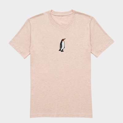 Bobby's Planet Women's Embroidered Penguin T-Shirt from Arctic Polar Animals Collection in Heather Prism Peach Color#color_heather-prism-peach