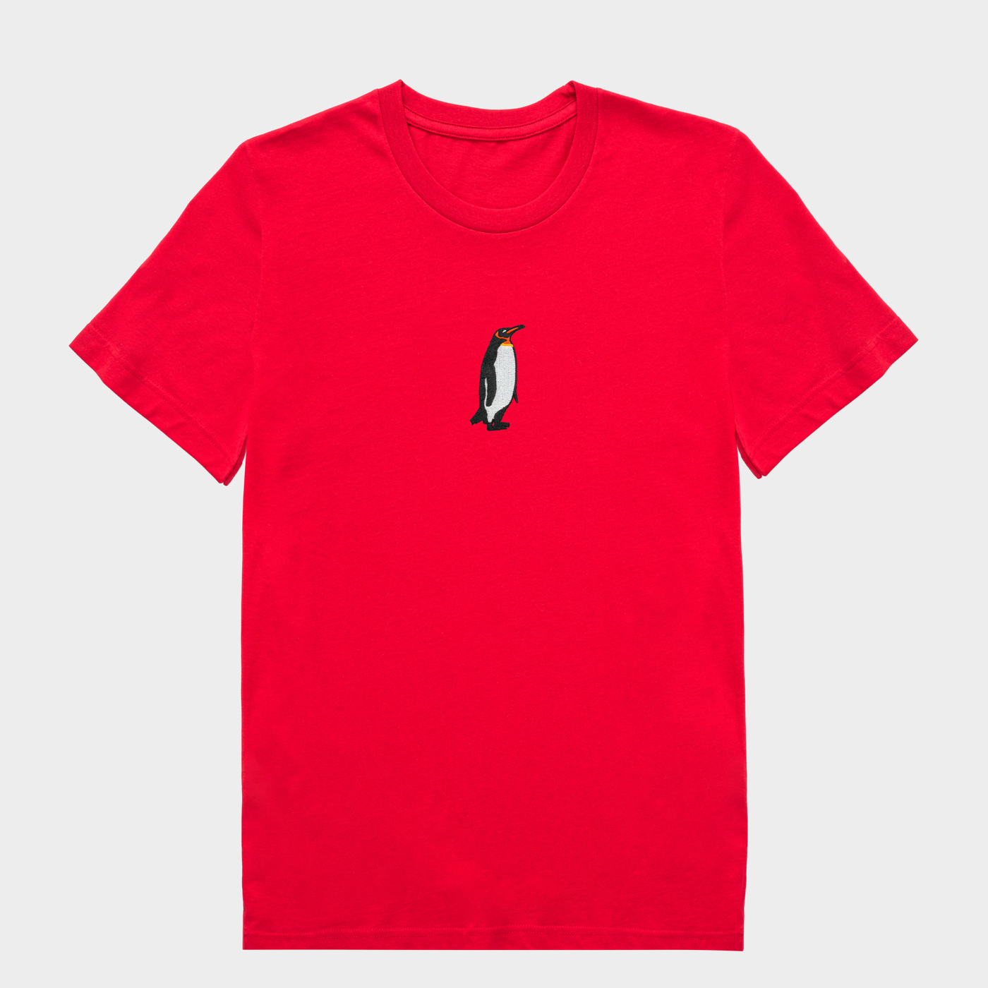 Bobby's Planet Women's Embroidered Penguin T-Shirt from Arctic Polar Animals Collection in Red Color#color_red