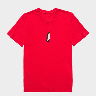 Bobby's Planet Women's Embroidered Penguin T-Shirt from Arctic Polar Animals Collection in Red Color#color_red