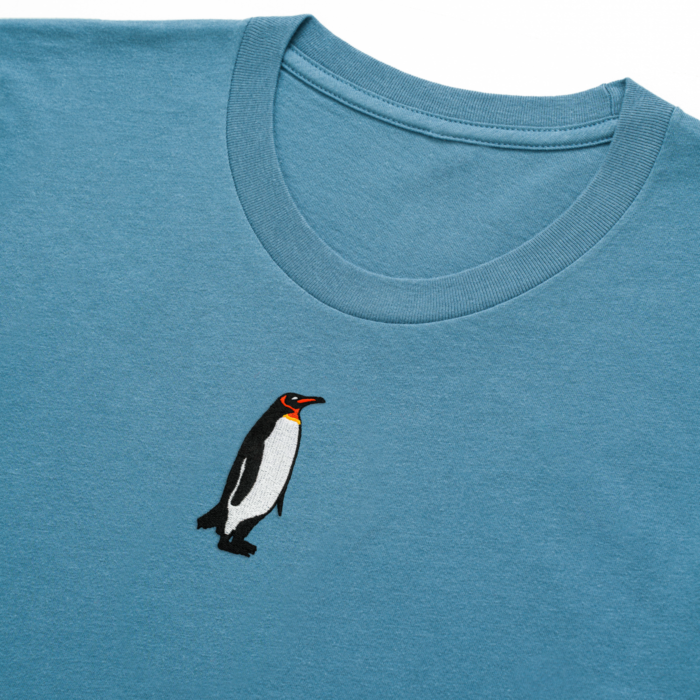 Bobby's Planet Women's Embroidered Penguin T-Shirt from Arctic Polar Animals Collection in Steel Blue Color#color_steel-blue