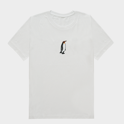 Bobby's Planet Women's Embroidered Penguin T-Shirt from Arctic Polar Animals Collection in White Color#color_white