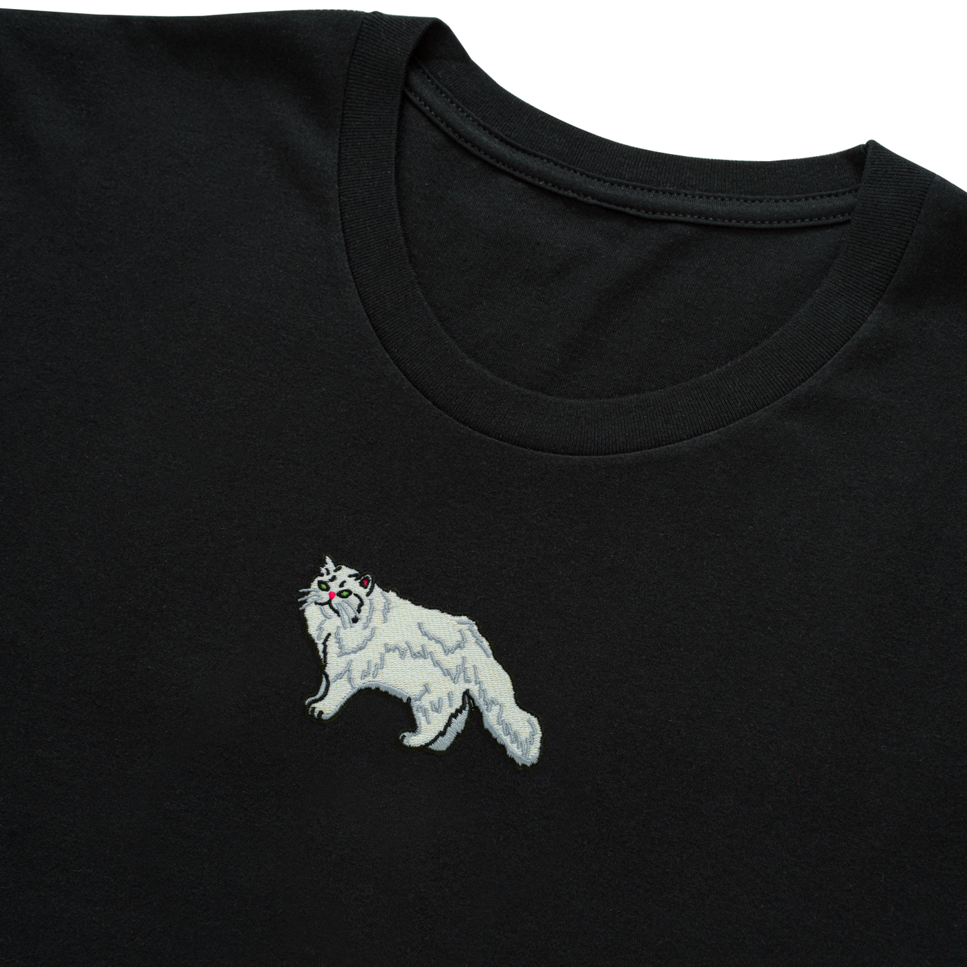 Bobby's Planet Women's Embroidered Persian T-Shirt from Paws Dog Cat Animals Collection in Black Color#color_black