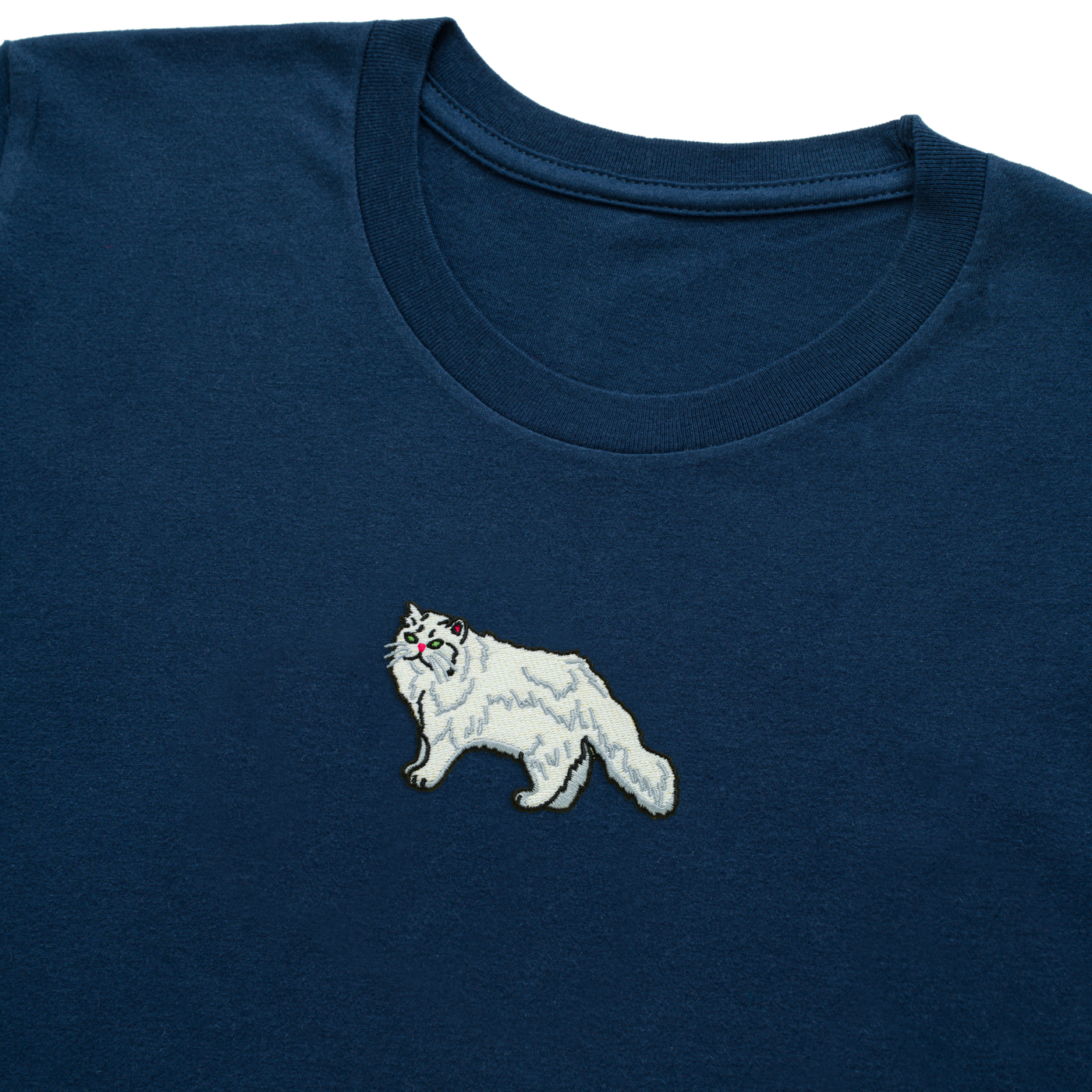 Bobby's Planet Women's Embroidered Persian T-Shirt from Paws Dog Cat Animals Collection in Navy Color#color_navy
