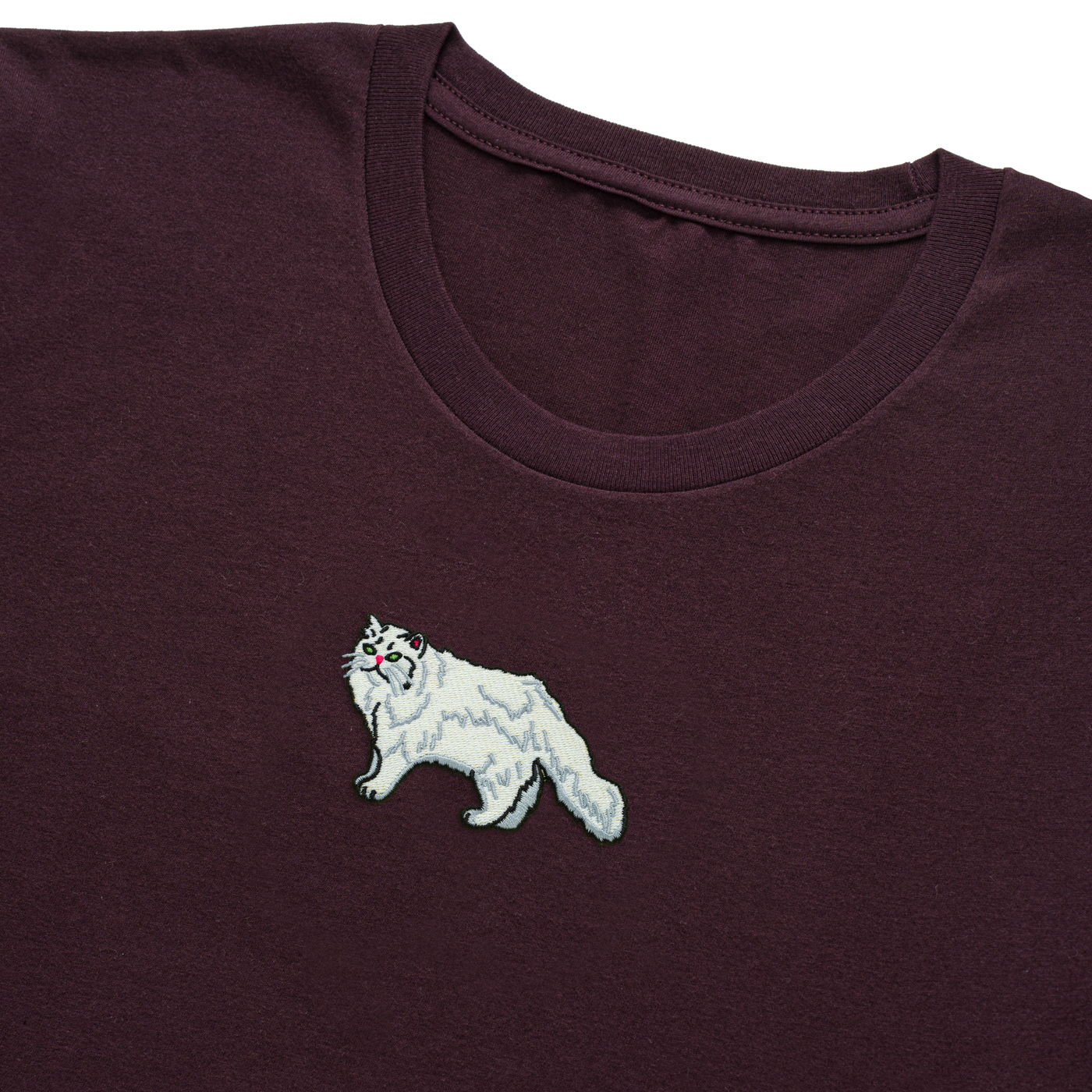 Bobby's Planet Men's Embroidered Persian T-Shirt from Paws Dog Cat Animals Collection in Oxblood Color#color_oxblood