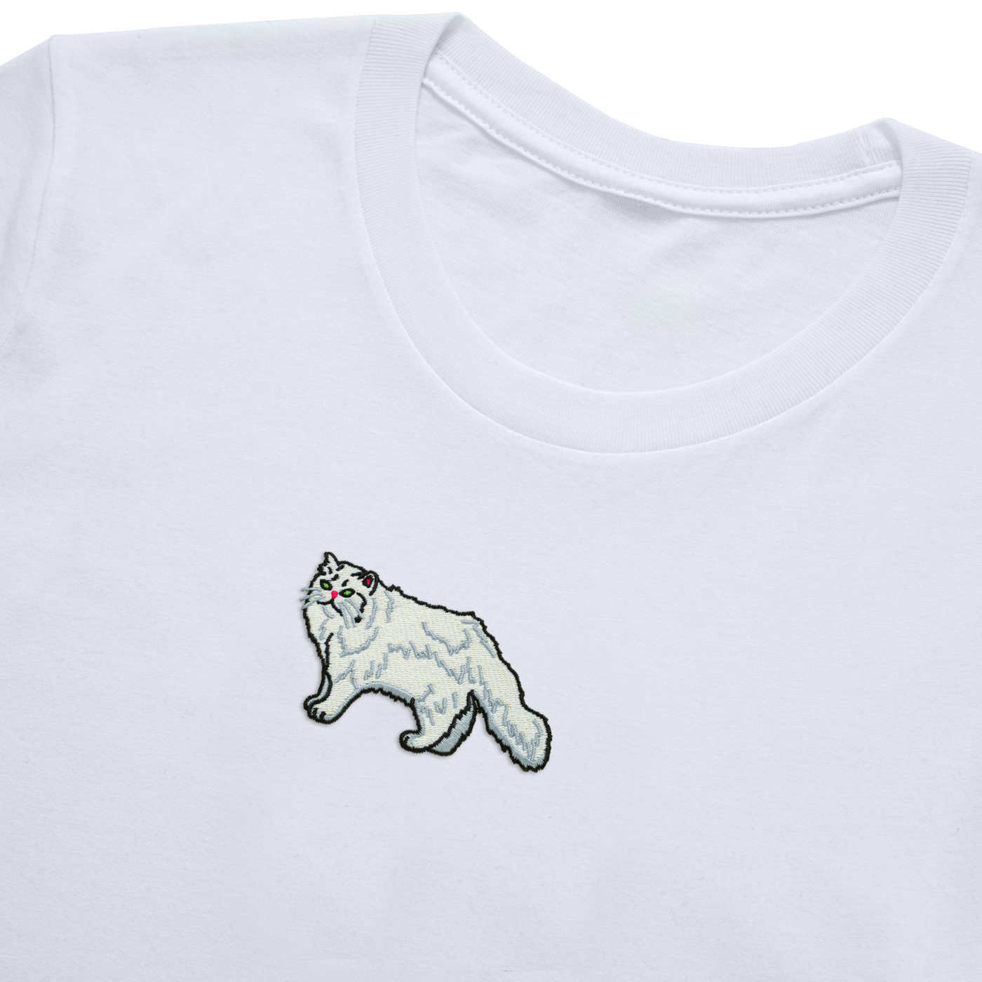 Bobby's Planet Women's Embroidered Persian T-Shirt from Paws Dog Cat Animals Collection in White Color#color_white