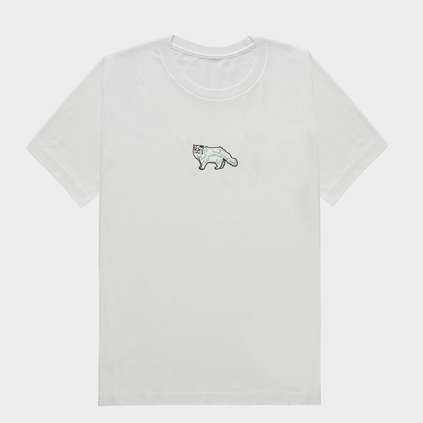 Bobby's Planet Women's Embroidered Persian T-Shirt from Paws Dog Cat Animals Collection in White Color#color_white
