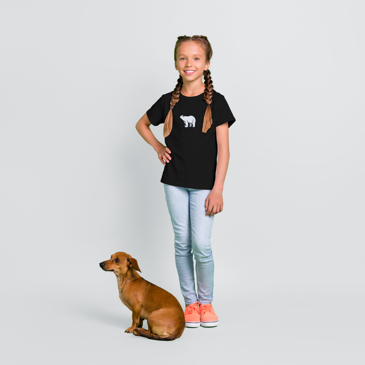 Bobby's Planet Kids Embroidered Polar Bear T-Shirt from Arctic Polar Animals Collection in Black Color#color_black