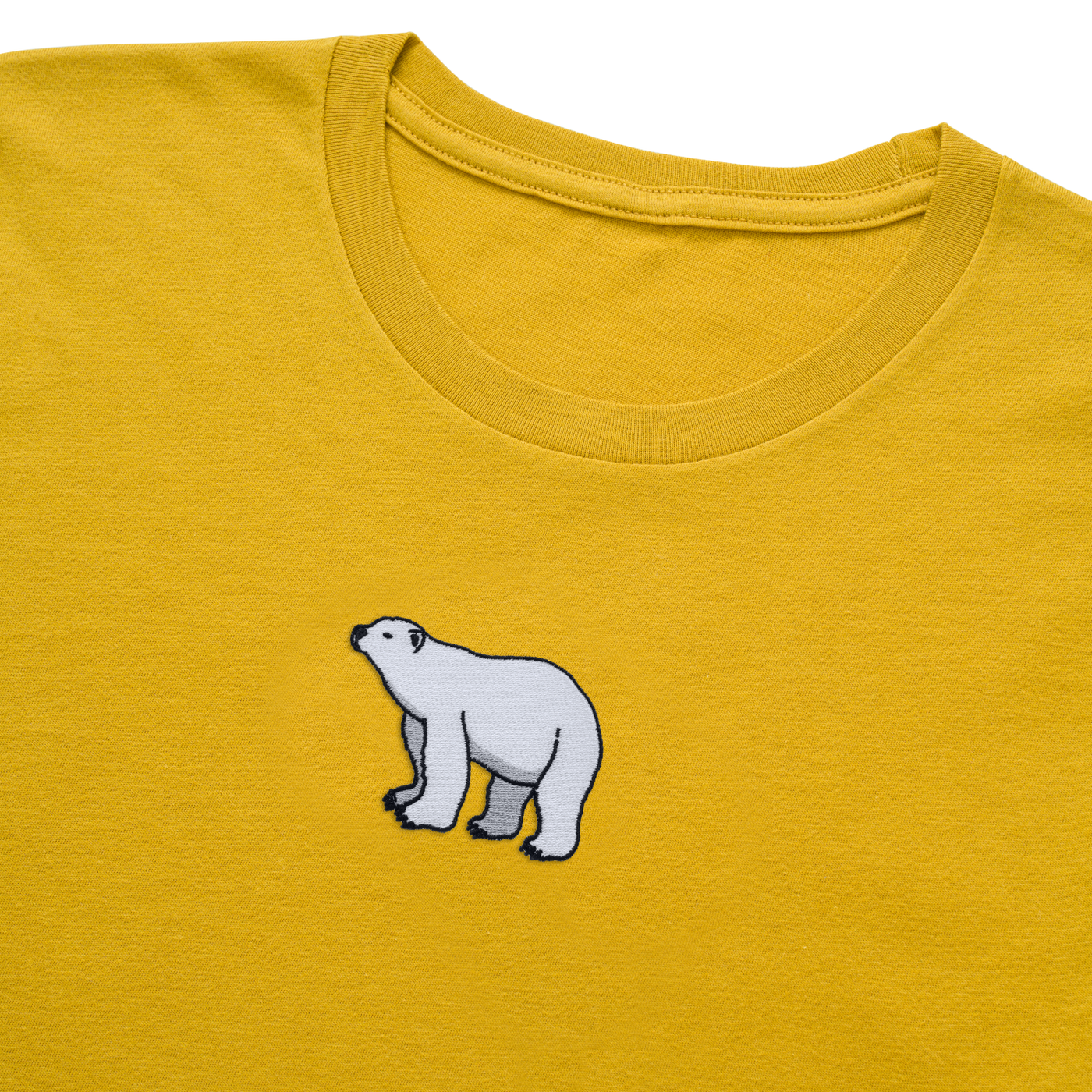 Bobby's Planet Women's Embroidered Polar Bear T-Shirt from Arctic Polar Animals Collection in Mustard Color#color_mustard