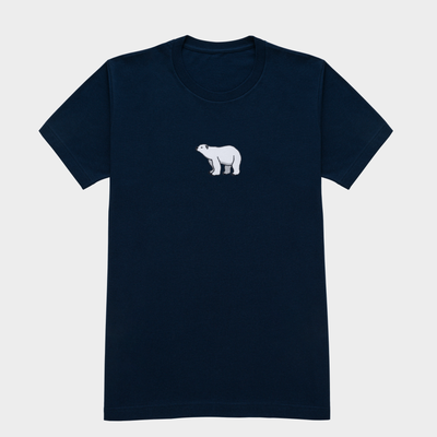 Bobby's Planet Men's Embroidered Polar Bear T-Shirt from Arctic Polar Animals Collection in Navy Color#color_navy