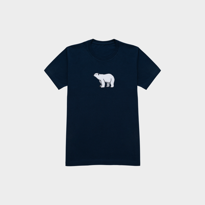 Bobby's Planet Kids Embroidered Polar Bear T-Shirt from Arctic Polar Animals Collection in Navy Color#color_navy
