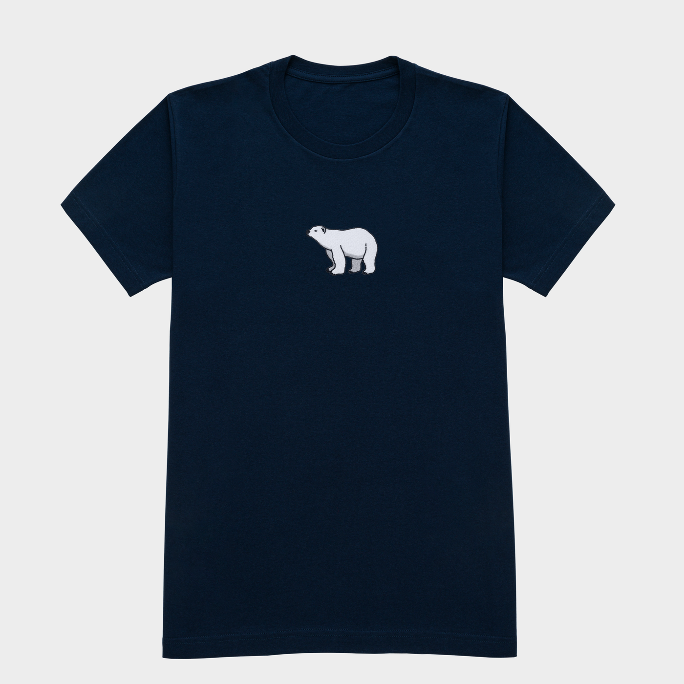 Bobby's Planet Women's Embroidered Polar Bear T-Shirt from Arctic Polar Animals Collection in Navy Color#color_navy