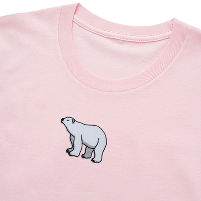 Bobby's Planet Women's Embroidered Polar Bear T-Shirt from Arctic Polar Animals Collection in Pink Color#color_pink