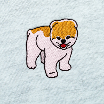 Bobby's Planet Men's Embroidered Pomeranian T-Shirt from Paws Dog Cat Animals Collection in Ash Color#color_ash