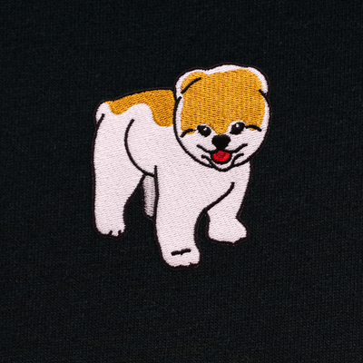 Bobby's Planet Men's Embroidered Pomeranian T-Shirt from Paws Dog Cat Animals Collection in Black Color#color_black