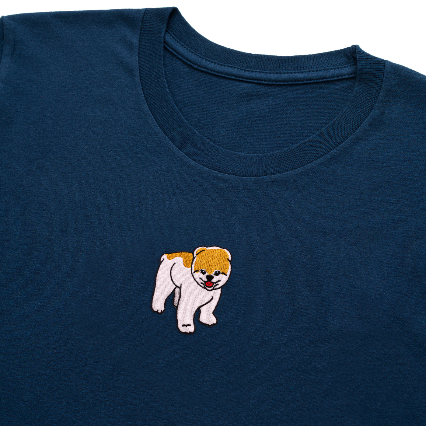 Bobby's Planet Men's Embroidered Pomeranian T-Shirt from Paws Dog Cat Animals Collection in Navy Color#color_navy