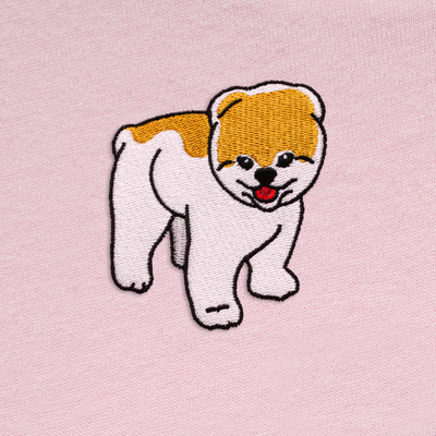 Bobby's Planet Women's Embroidered Pomeranian T-Shirt from Paws Dog Cat Animals Collection in Pink Color#color_pink