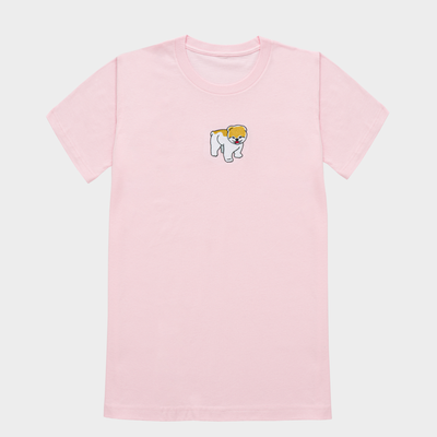 Bobby's Planet Women's Embroidered Pomeranian T-Shirt from Paws Dog Cat Animals Collection in Pink Color#color_pink