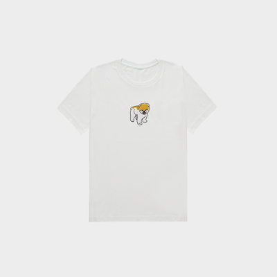 Bobby's Planet Kids Embroidered Pomeranian T-Shirt from Paws Dog Cat Animals Collection in White Color#color_white