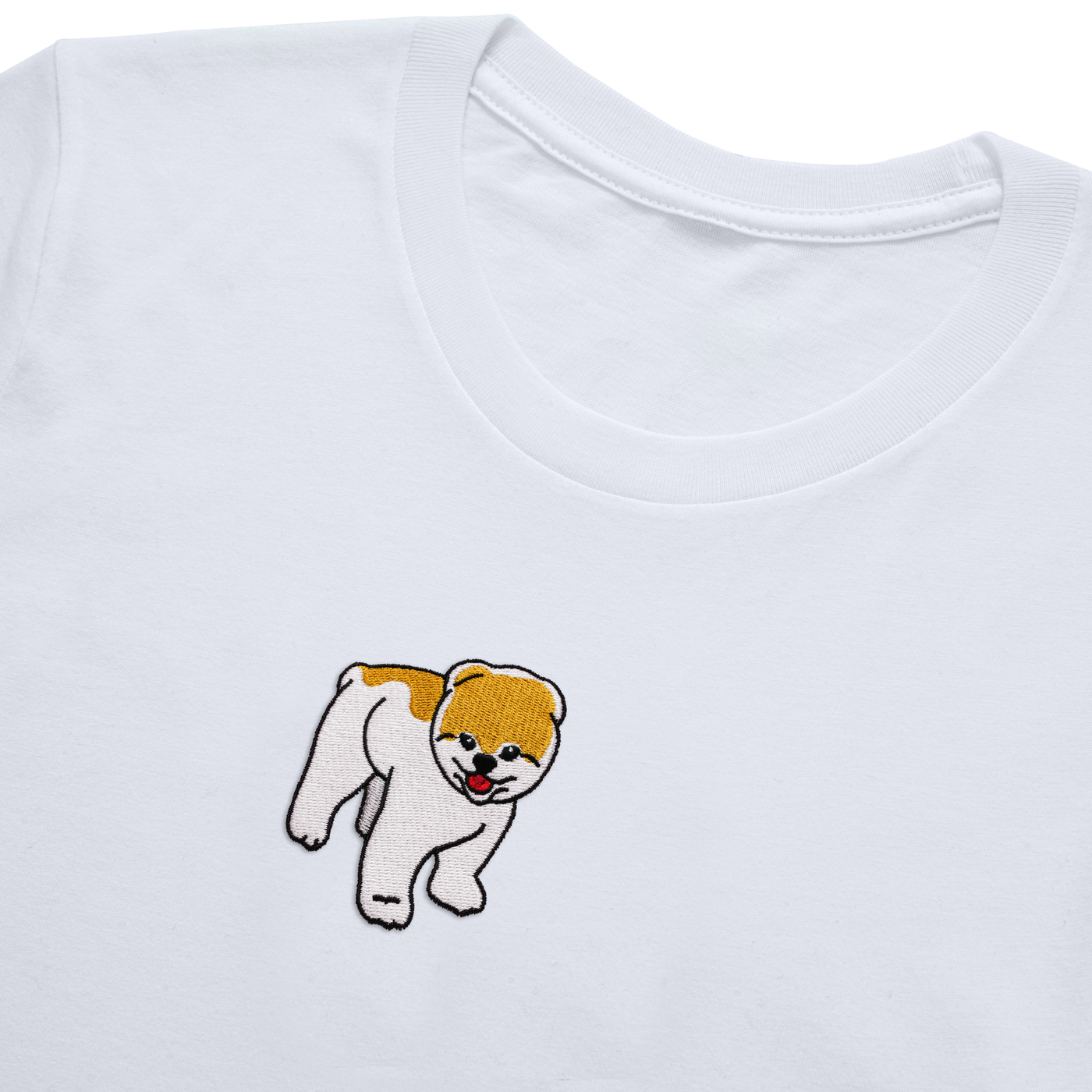 Bobby's Planet Kids Embroidered Pomeranian T-Shirt from Paws Dog Cat Animals Collection in White Color#color_white