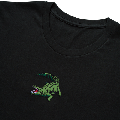 Bobby's Planet Kids Embroidered Saltwater Crocodile T-Shirt from Australia Down Under Animals Collection in Black Color#color_black